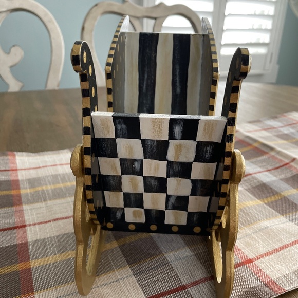 Mackenzie Childs Pattern Hand Painted Sleigh Black, White & Gold - Picture 2 of 7
